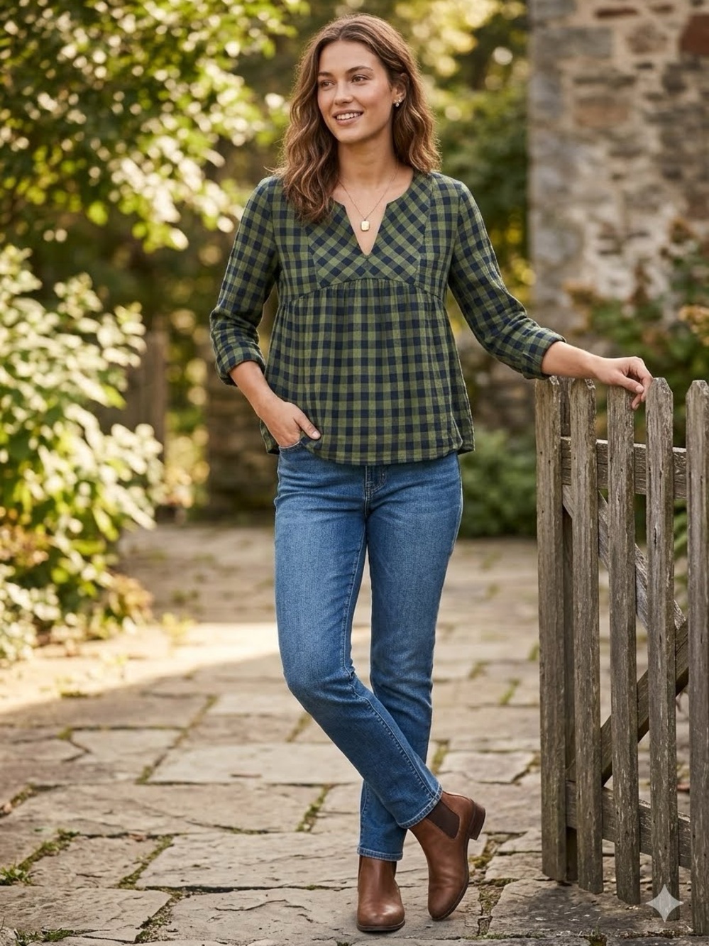 Old Navy Buffalo Check Peasant Blouse, Size S